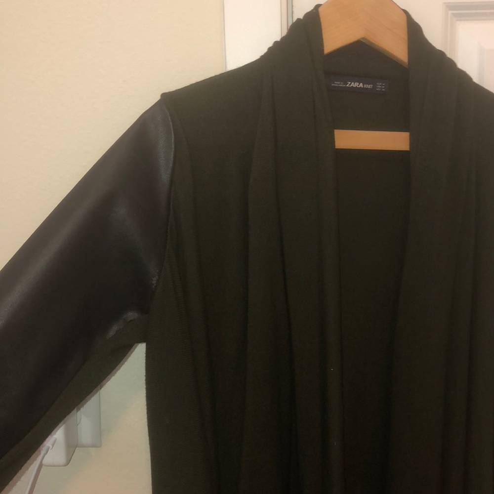 Zara drape jacket with leather sleeves